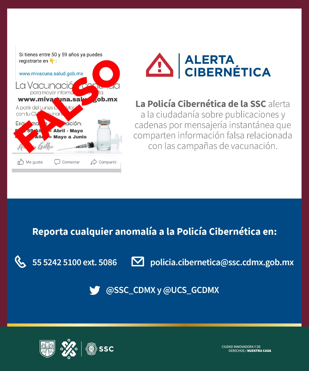La policía cibernética de la SSC alerta a la ciudadanía sobre fake news relacionadas con las campañas de vacunación