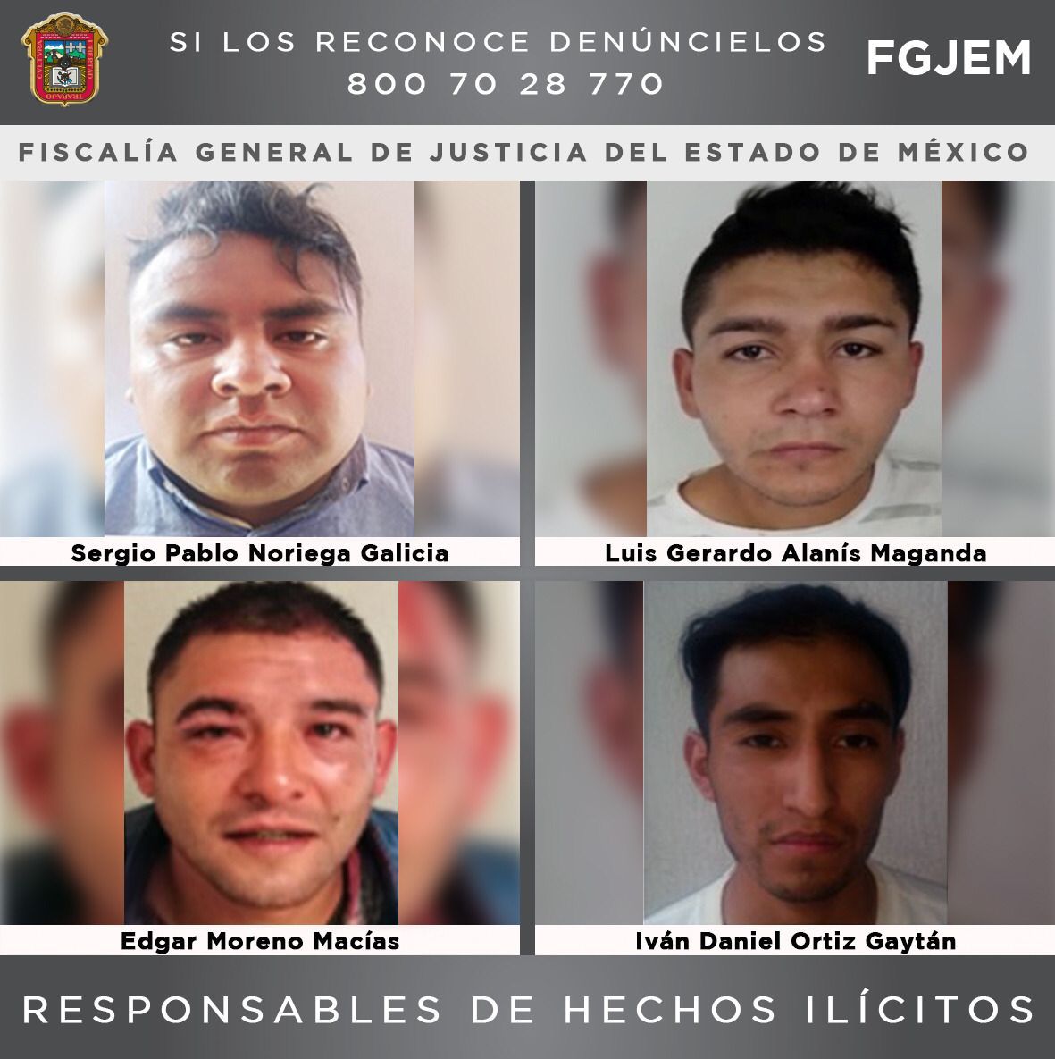 Condenan a cuatro sujetos acusados de homicidios ocurridos en los municipios de Tepetlixpa, Chalco, Ixtapaluca Y Chimalhuacán