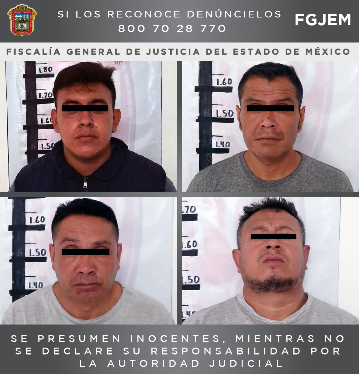 Detiene FGJEM a cuatro sujetos investigados por el robo de una caja de seguridad de una tienda Bodega Aurrera en Coacalco