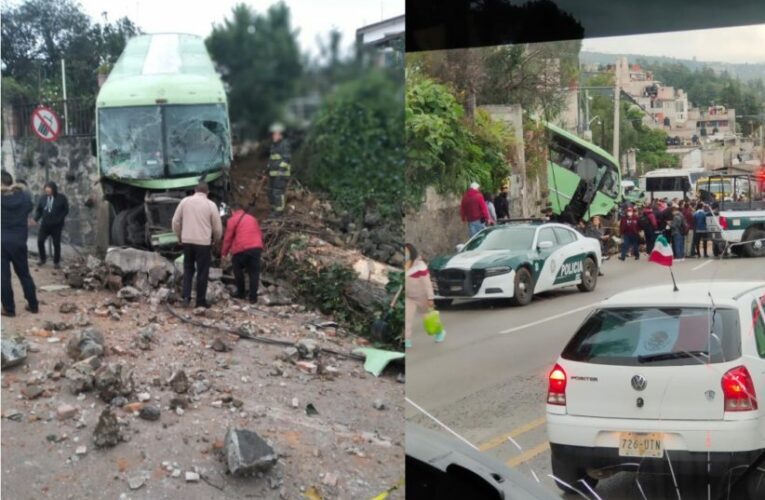 Unidad de transporte público choca contra una barda en la México-Cuernavaca