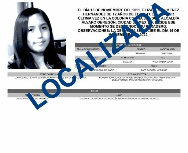 Localizan a Elizabeth, menor desaparecida en Álvaro Obregón en Pachuca