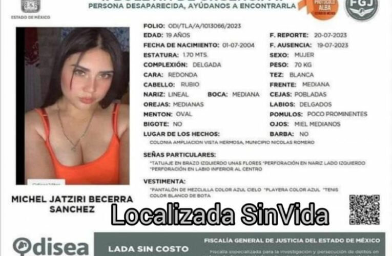 Encuentran el cuerpo de una joven de 19 años extraviada en Edomex