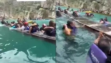 (VIDEO) Hundimiento de canoa con turistas en la Huasteca de San Luis Potosí