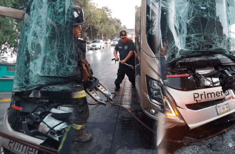 Choque entre tráiler y autobús en Tlalnepantla deja heridos