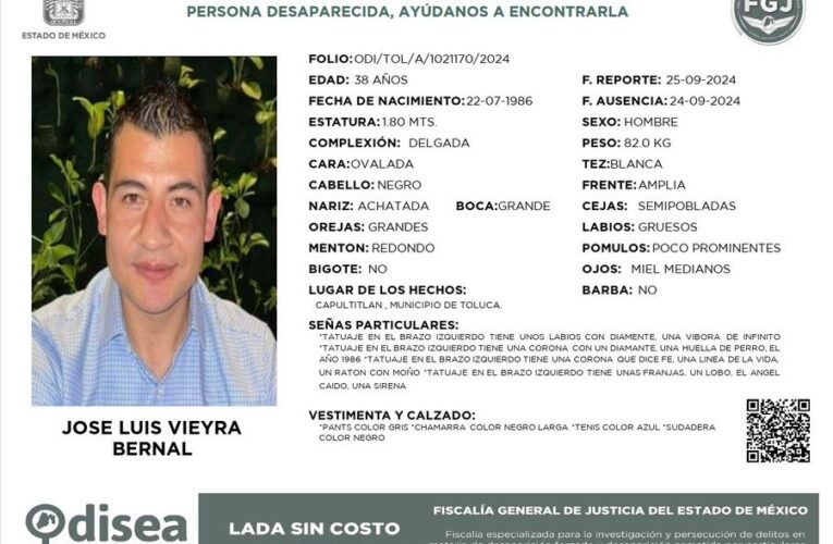 Desaparece José Luis Vieyra Bernal en Capultitlán