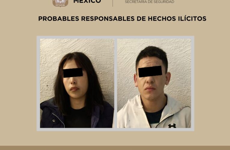 SECRETARÍA DE SEGURIDAD DEL ESTADO DE MÉXICO Y POLICÍA MUNICIPAL DETIENEN A DOS PROBABLES RESPONSABLES DE ROBO A ESTABLECIMIENTO