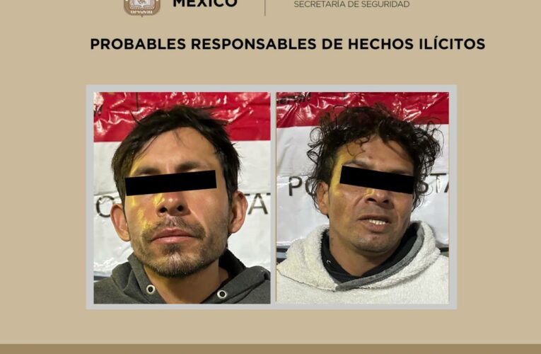 EFECTIVOS DE LA SECRETARÍA DE SEGURIDAD DEL EDOMEX Y POLICÍA MUNICIPAL APREHENDEN A DOS PROBABLES INFRACTORES DE ROBO A COMERCIO