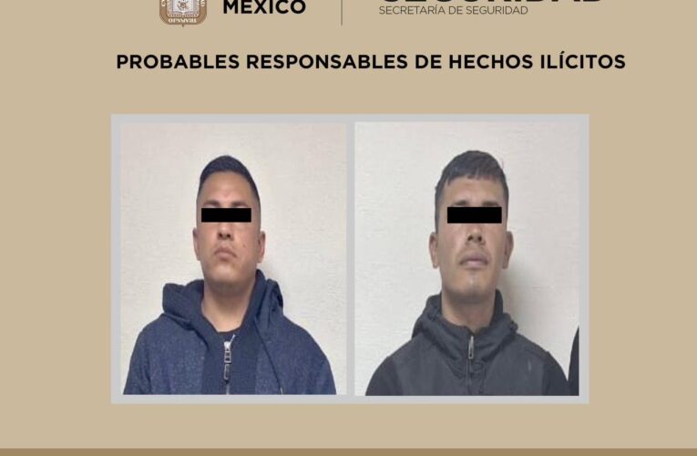 DETIENE SECRETARÍA DE SEGURIDAD DEL EDOMEX A DOS HOMBRES PROBABLES RESPONSABLES EN DELITOS DE HOMICIDIO Y CONTRA LA SALUD