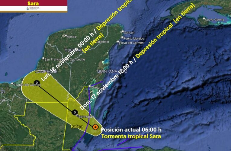 La tormenta tropical Sara, sigue su trayectoria hacia el sur de la Península de Yucatán, muy próxima a tocar tierra en Belice