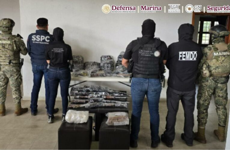 Resultado de la coordinación del Gabinete de Seguridad, se realizaron dos cateos en Chiapas donde se aseguraron armas, municiones y aparente droga