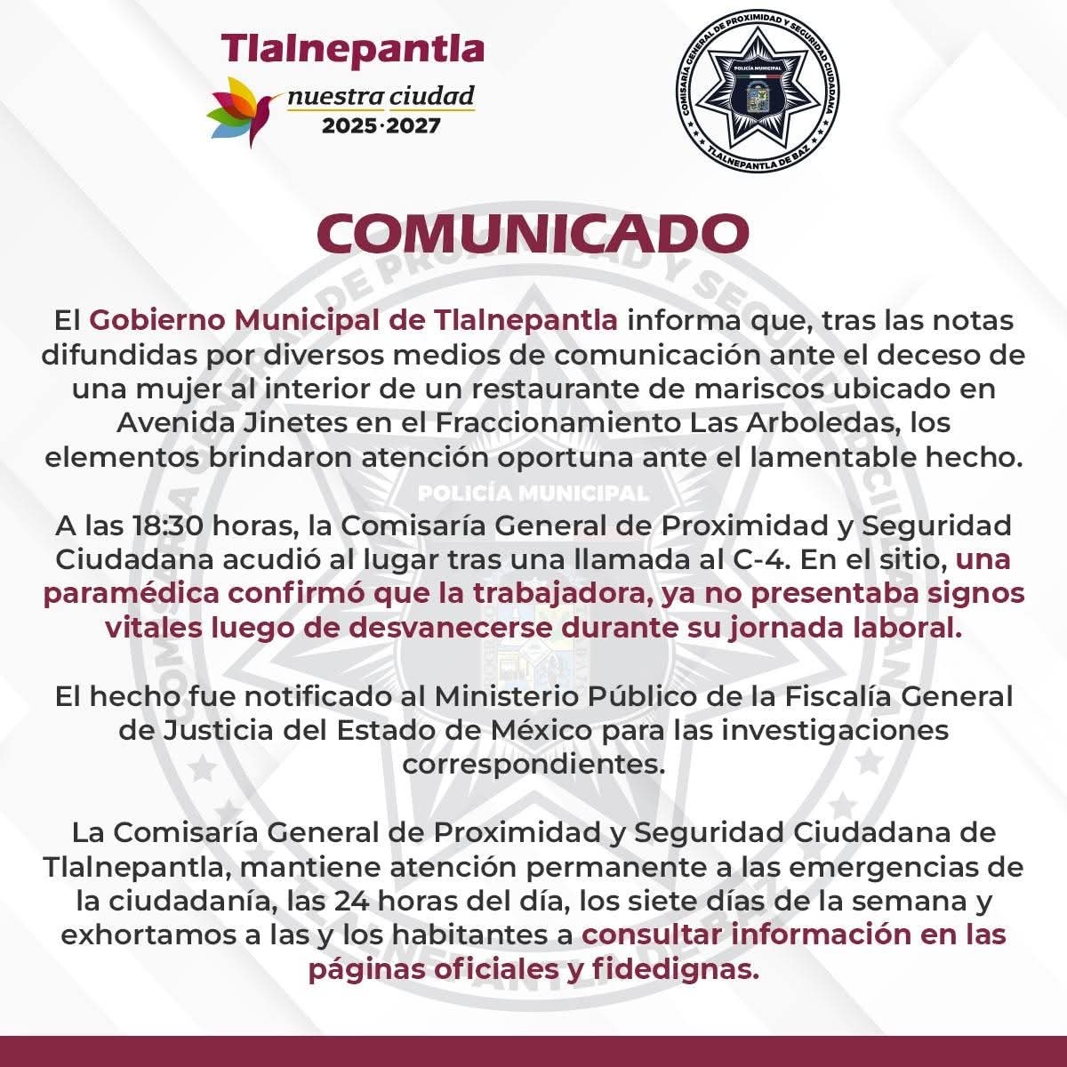 Gobierno Tlalnepantla muerte restaurante