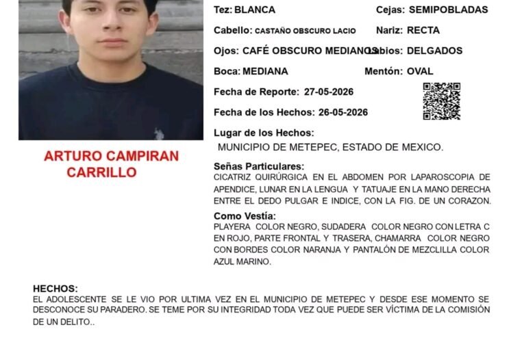 Buscan al hijo del secretario del Ayuntamiento de Metepec desaparecido en el Edoméx