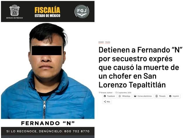 Cae imputado por el secuestro y homicidio de chofer en Toluca