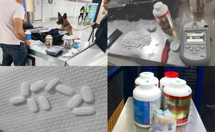 ¡Golpe al narco! Aseguran pastillas valuadas en millones en el AICM traídas desde Colombia